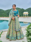Monjolika Fashion Silk Blend Embroidered Sequins Sea Green And Turquoise Designer Lehenga Choli | Grocsy