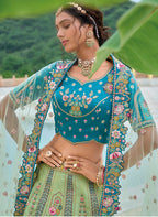 Monjolika Fashion Silk Blend Embroidered Sequins Sea Green And Turquoise Designer Lehenga Choli | Grocsy