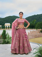 Monjolika Fashion Silk Blend Embroidered Sequins Onion Pink Designer Lehenga Choli | Grocsy
