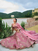 Monjolika Fashion Silk Blend Embroidered Sequins Onion Pink Designer Lehenga Choli | Grocsy