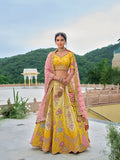 Monjolika Fashion Silk Blend Embroidered Sequins Yellow And Pink Designer Lehenga Choli | Grocsy