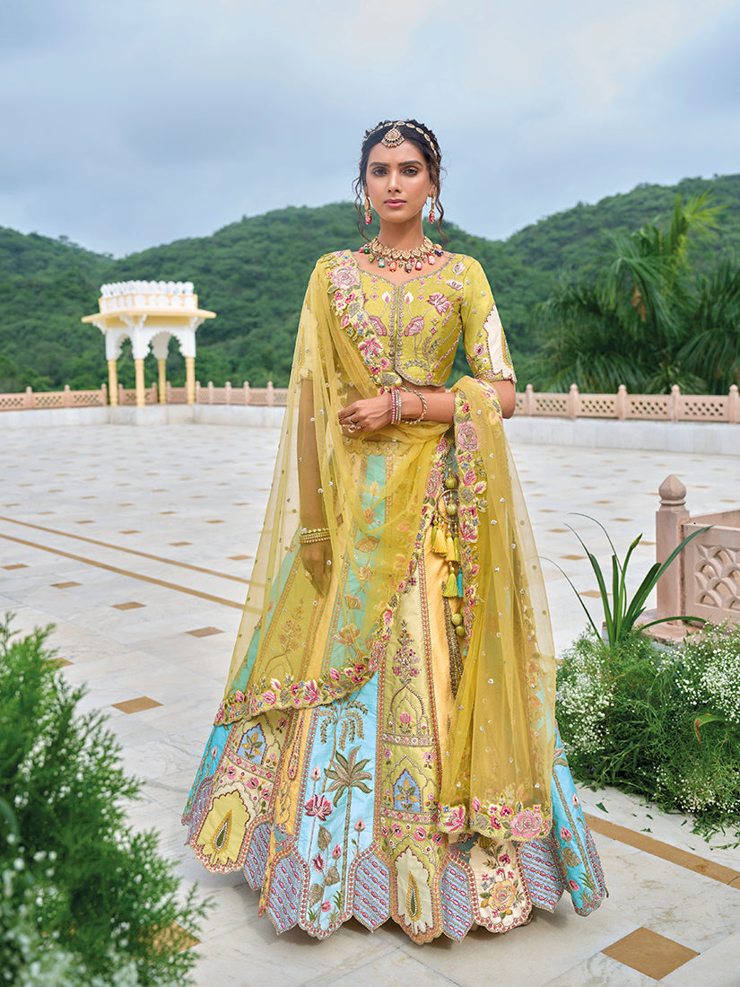 Monjolika Fashion Silk Blend Embroidered Sequins Multi Colour Designer Lehenga Choli | Grocsy