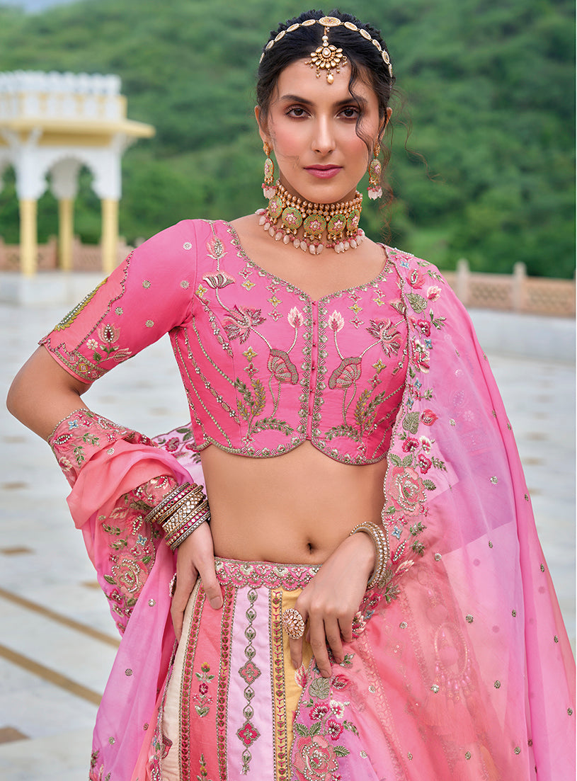 Monjolika Fashion Silk Blend Embroidered Sequins Pink Designer Lehenga Choli | Grocsy