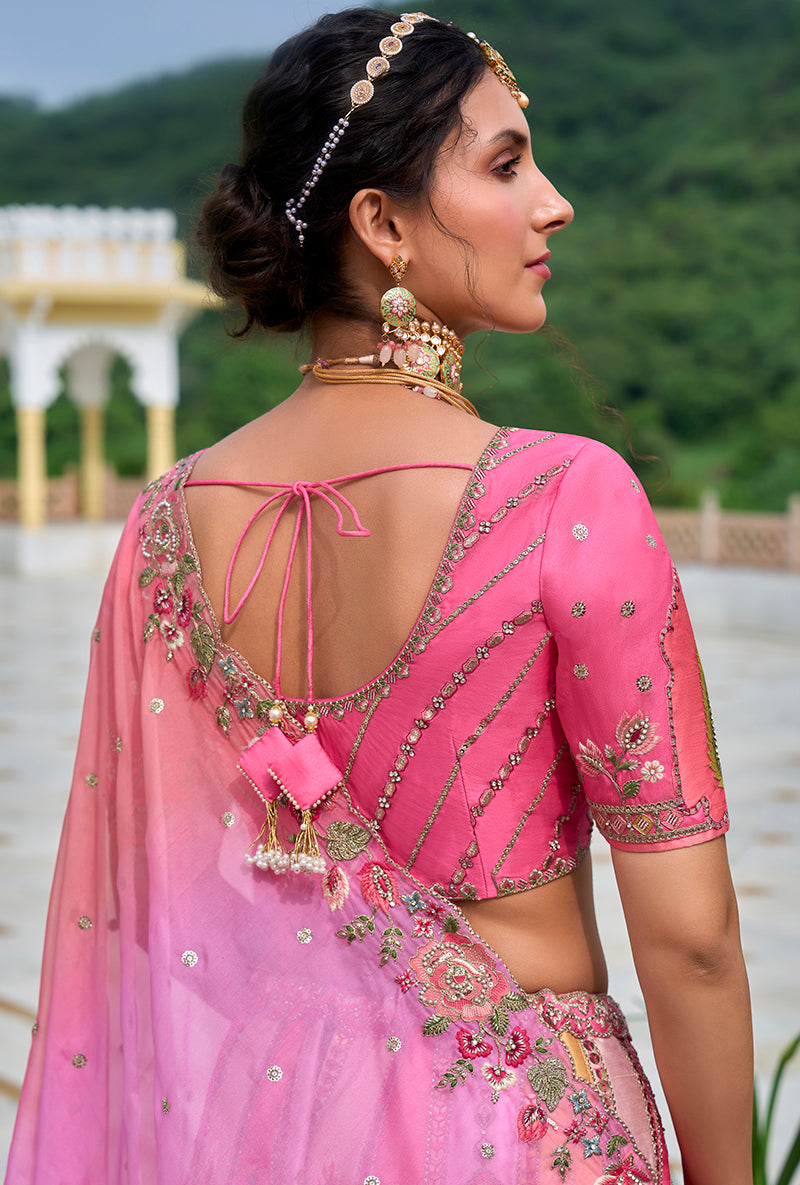 Monjolika Fashion Silk Blend Embroidered Sequins Pink Designer Lehenga Choli | Grocsy