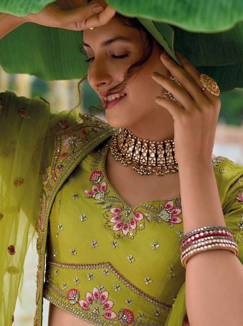 Monjolika Fashion Silk Blend Embroidered Sequins pear Designer Lehenga Choli | Grocsy
