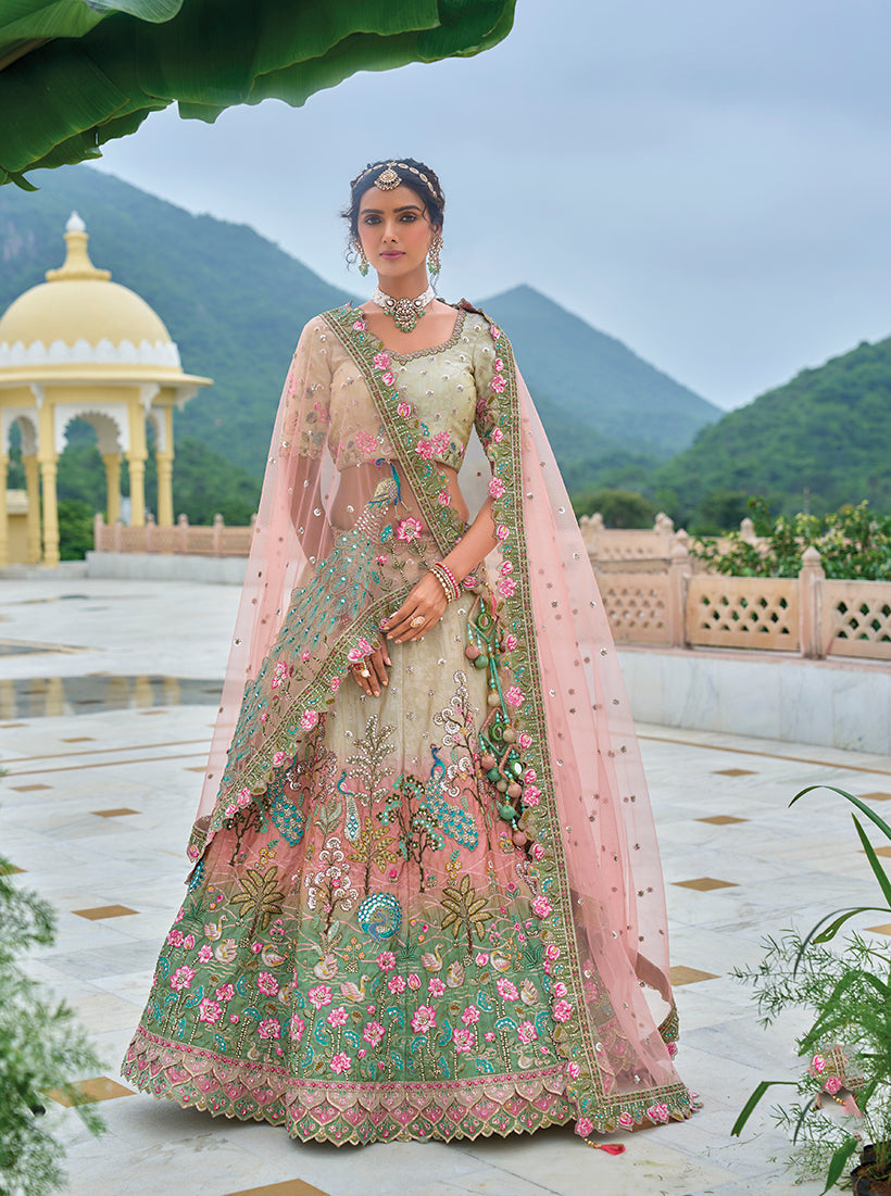Monjolika Fashion Silk Blend Embroidered Sequins Multi Colour Designer Lehenga Choli | Grocsy
