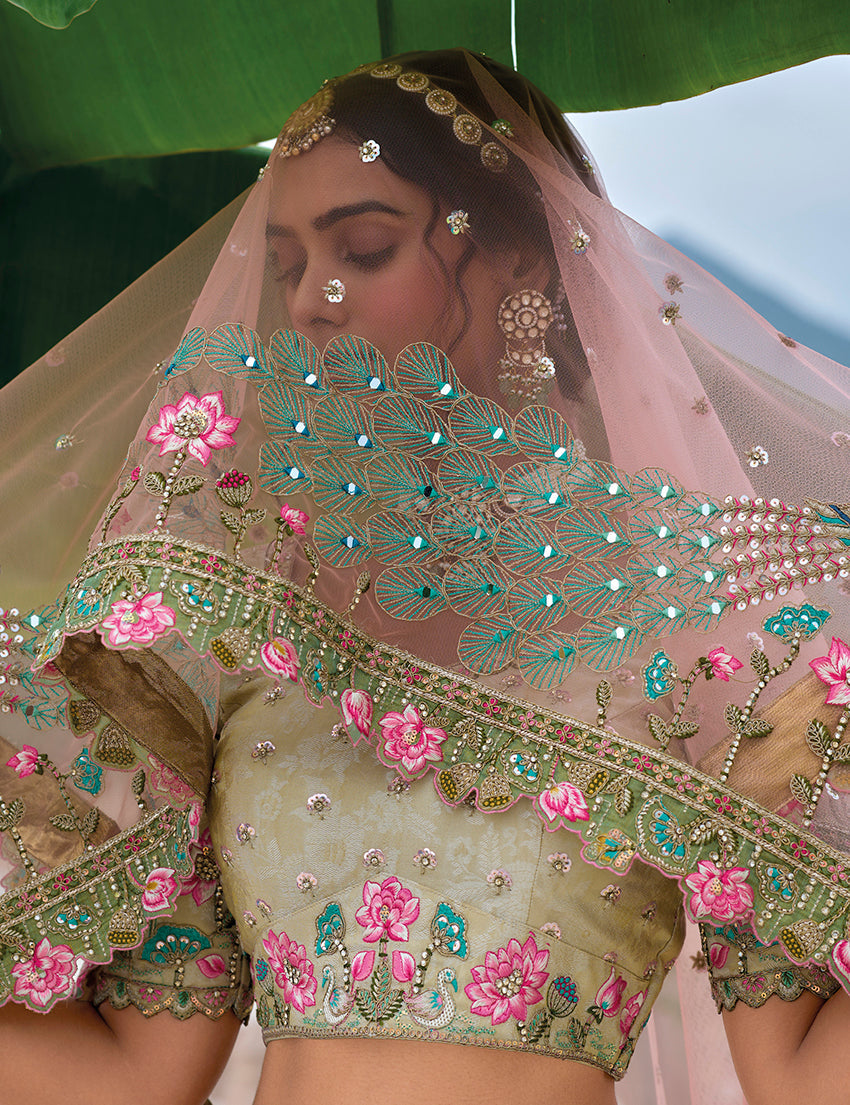 Monjolika Fashion Silk Blend Embroidered Sequins Multi Colour Designer Lehenga Choli | Grocsy
