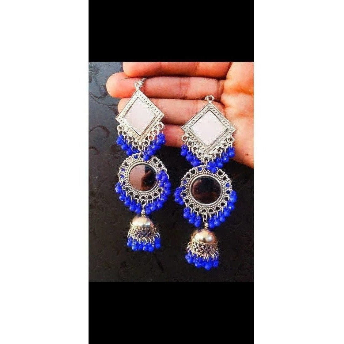 MS Fashion India Muskan Fancy Oxidized Mirror Jhumki Earrings | Grocsy