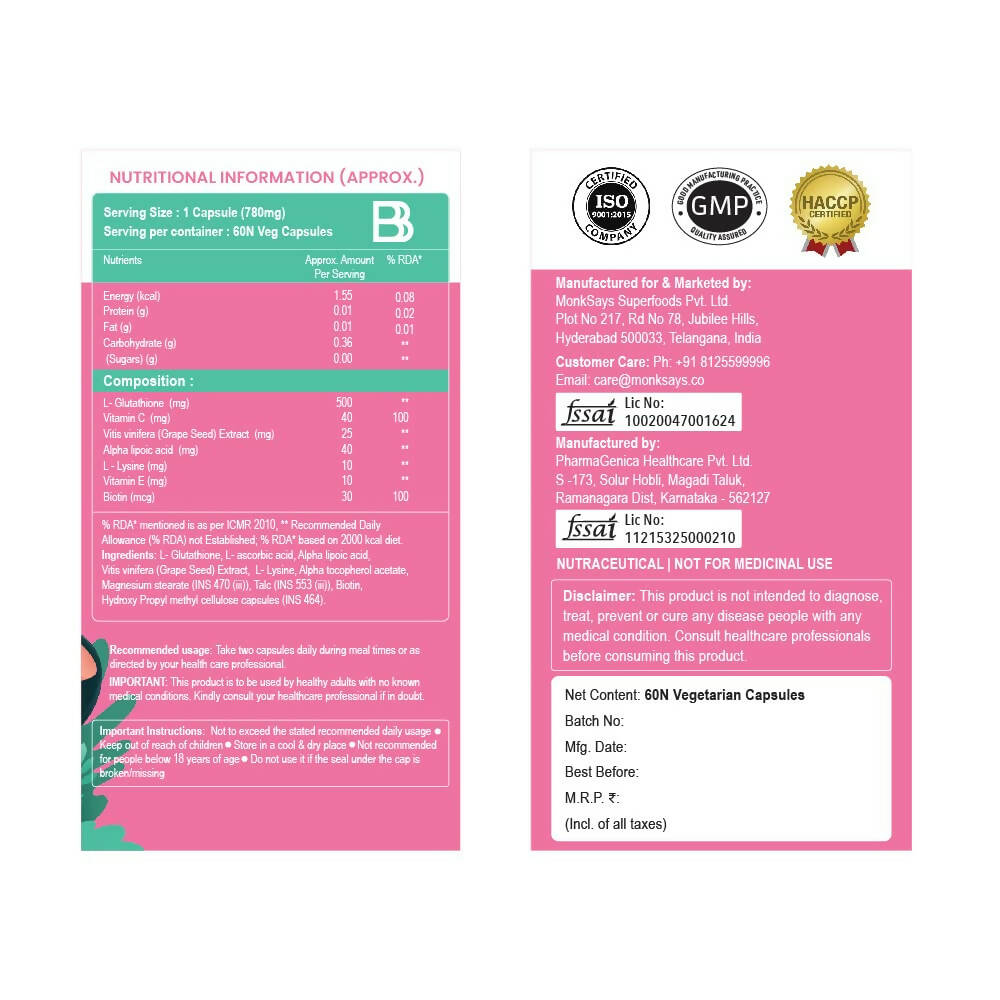 BBETTER L-Glutathione Capsules with Alpha Lipoic Acid, Grape Seed Extract for Skin | Grocsy