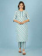 Aramya White Soft Cotton Floral Print Straight Kurta Set for Women | Grocsy