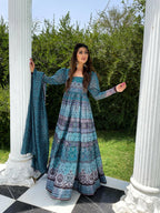 Partywear Designer Skyblue Chanderi Suit - Anbazaar | Grocsy
