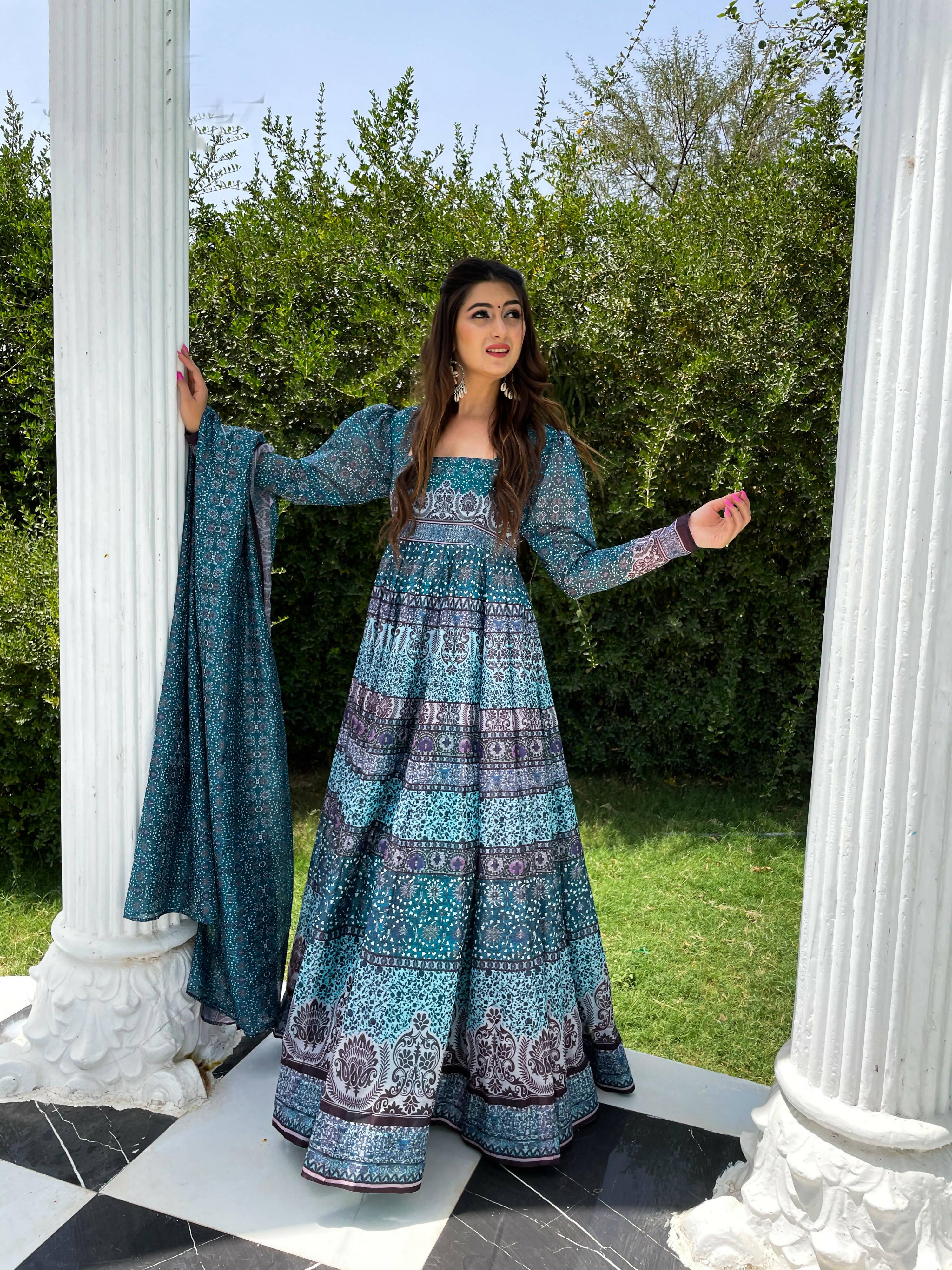 Partywear Designer Skyblue Chanderi Suit - Anbazaar | Grocsy