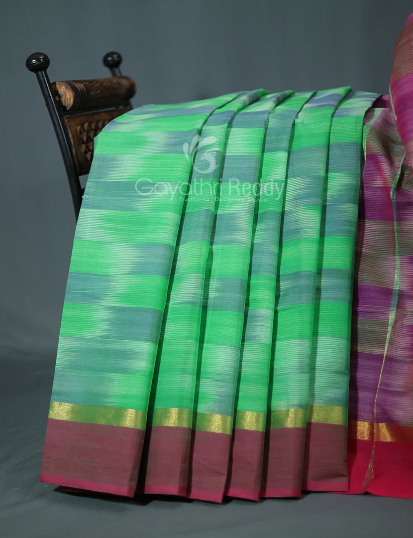 Dual Shades of Sea Green And Maroon Mangalagiri Ikkat Cotton Saree By Gayathri Reddy Designer Studio | Grocsy