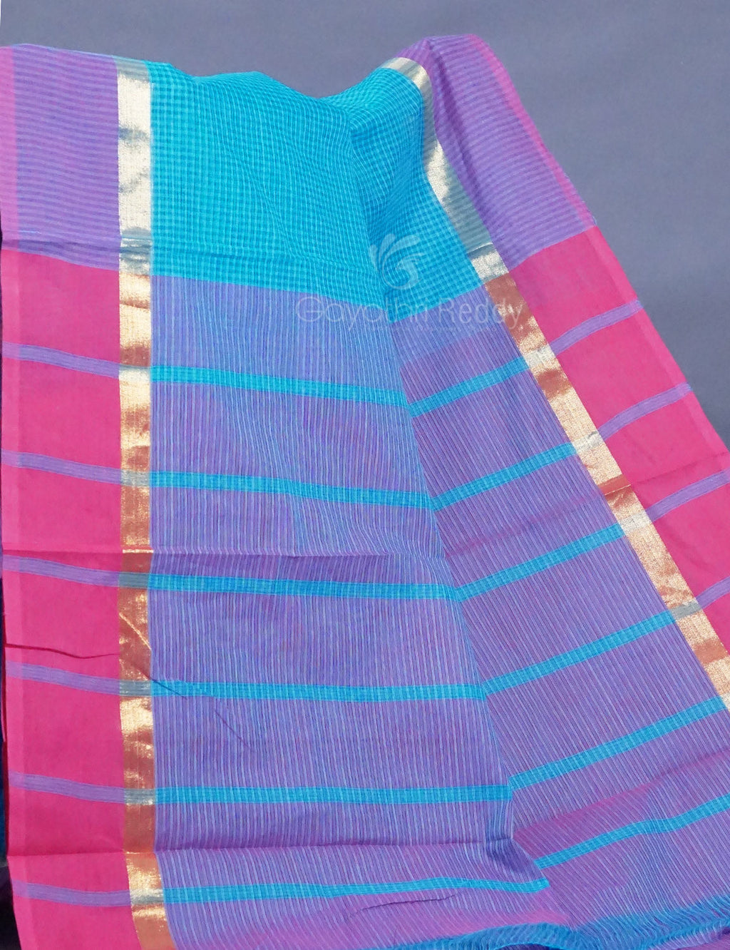 Dual Shade of Sky Blue And Violet Pure Mangalgiri Cotton By Gayathri Reddy Designer Studio | Grocsy