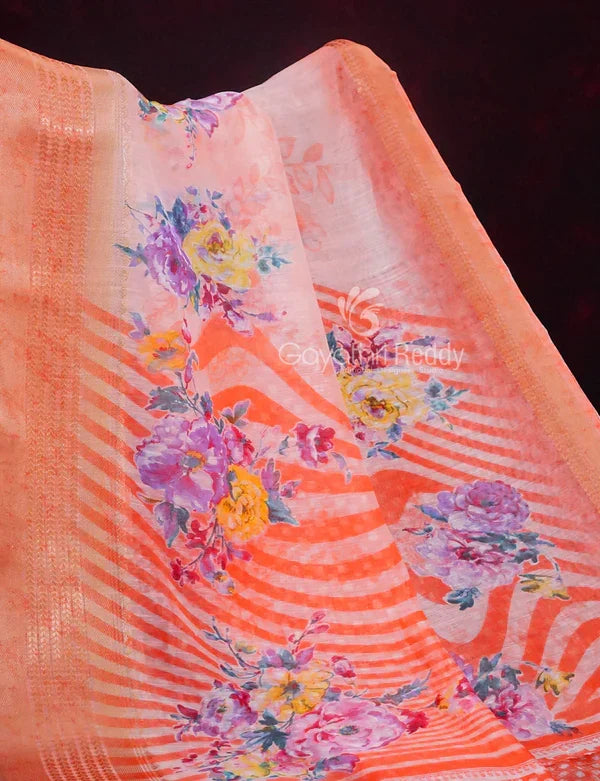 Shades of Marron And Red Creeper Print Semi Chanderi Saree By Gayathri Reddy Designer Studio | Grocsy