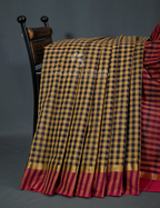 Mustard And Black With Checks Pure Mangalgiri Cotton Saree By Gayathri Reddy Designer Studio | Grocsy