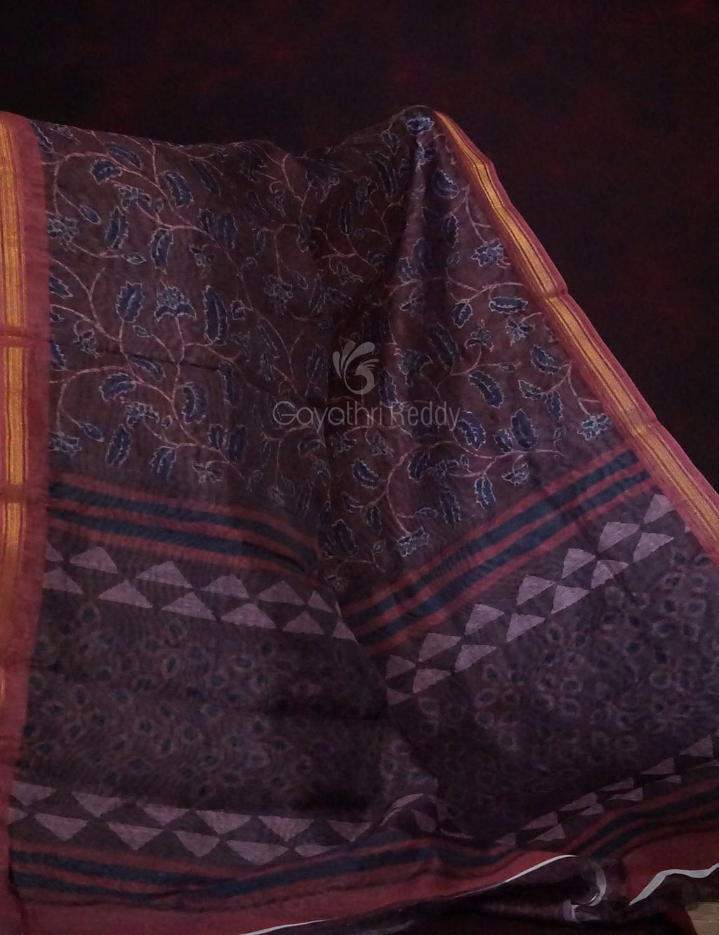 Dark Wine Colour Floral Design Semi Chanderi Saree By Gayathri Reddy Designer Studio | Grocsy