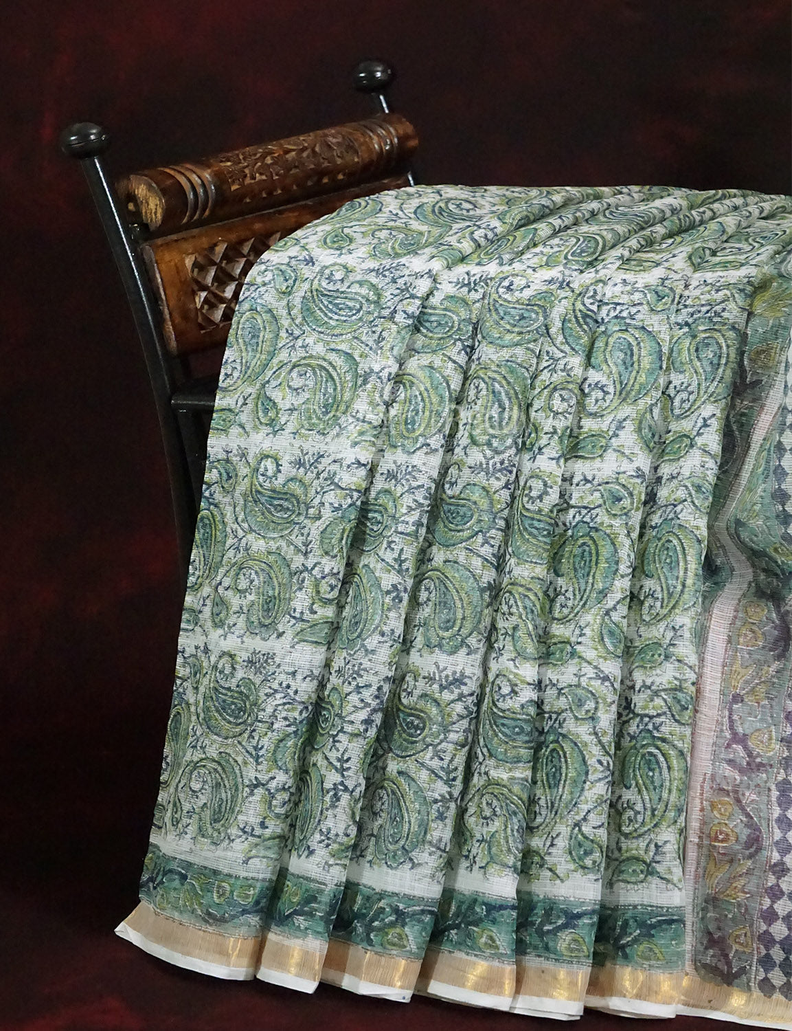 Off White And Parrot Green Colour Pure Kota Cotton Saree By Gayathri Reddy Designer Studio | Grocsy