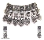 Tehzeeb Creations Women's Silver Colour Oxidised Necklace Set With Mirror Work | Grocsy