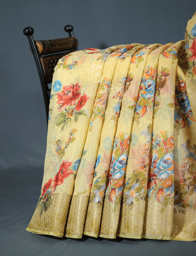 Shades of Light Dry Mehendi With Floral Print Semi Chanderi Saree By Gayathri Reddy Designer Studio | Grocsy