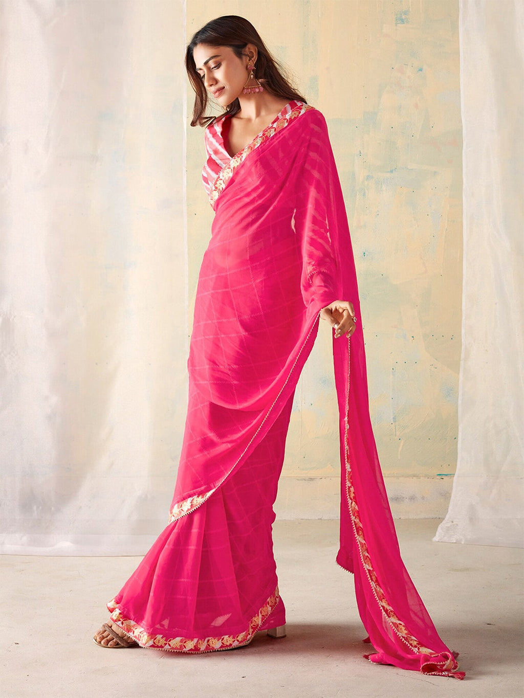 Saree Mall Checked Gotta Patti Pure Georgette Sarees | Grocsy