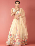 House of Panchhi Cream Net Multi colour Thread & Sequinse Work Lehenga & Blouse, Dupatta | Grocsy