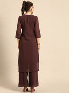 All About You Women Brown Ethnic Motifs Embroidered Regular Chikankari Kurta with Palazzos | Grocsy