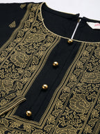 All About You Women Black & Mustard Yellow Printed Kurta with Trousers | Grocsy