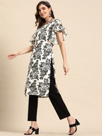 Sangria Floral Print Flutter Sleeves Kurta | Grocsy