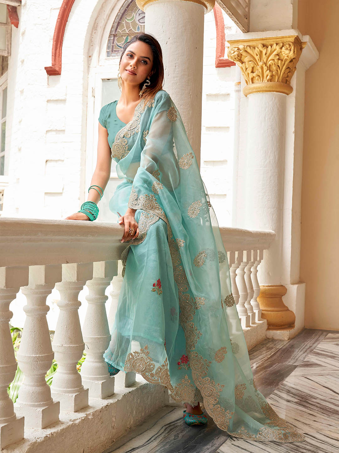 Tikhi Imli Ethnic Motifs Embroidery Organza Heavy Work Saree | Grocsy