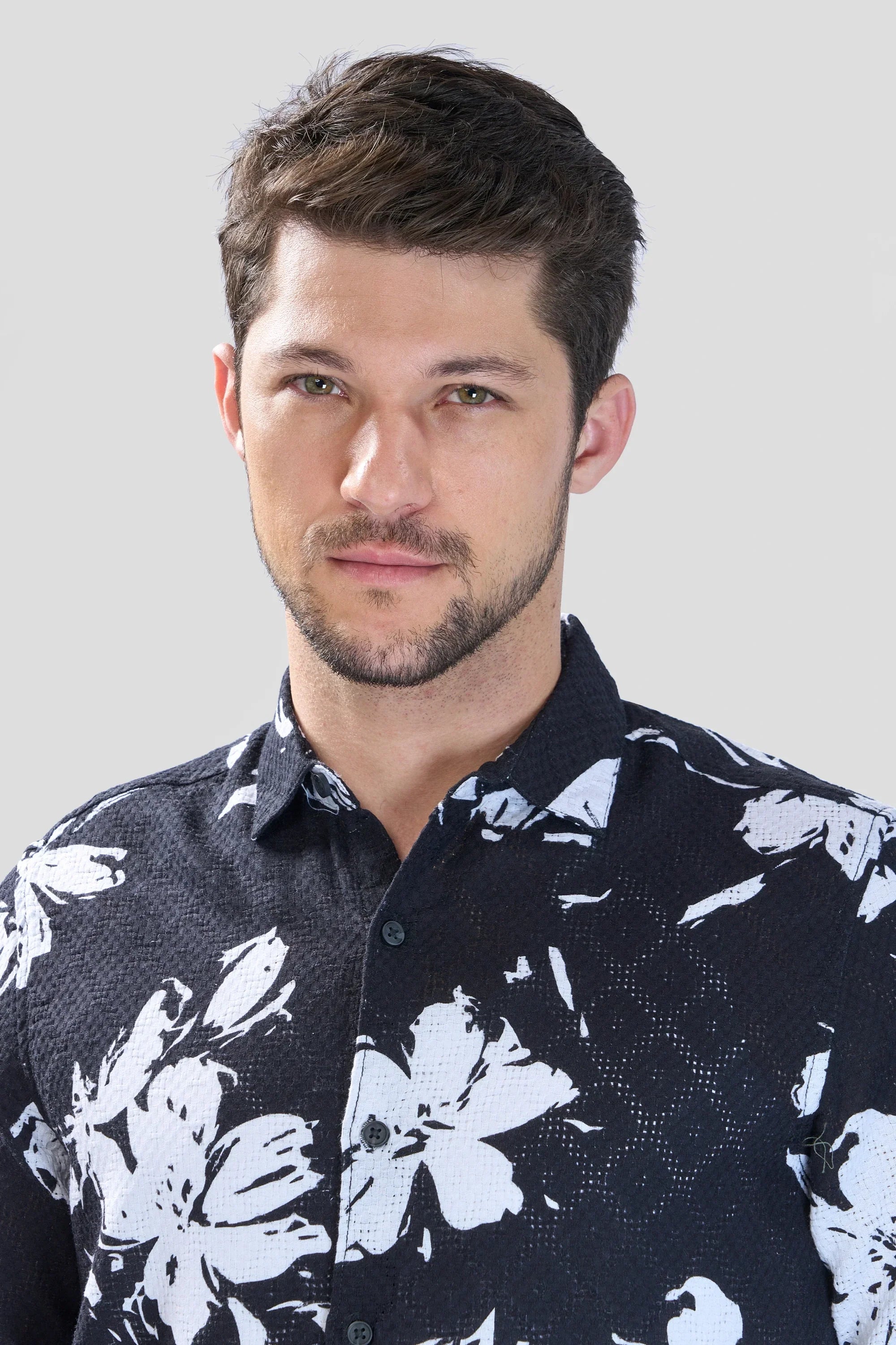 Xkind Black Floral Printed Textured Regular Fit Shirt | Grocsy