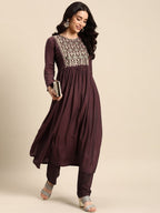 All About You Floral Embroidered Pleated Sequinned Kurta with Trousers | Grocsy