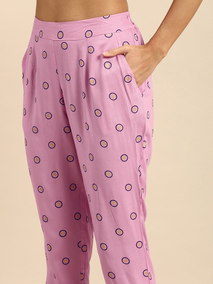 All About You Women Pink Ethnic Motifs Printed Empire Kurta with Trousers | Grocsy
