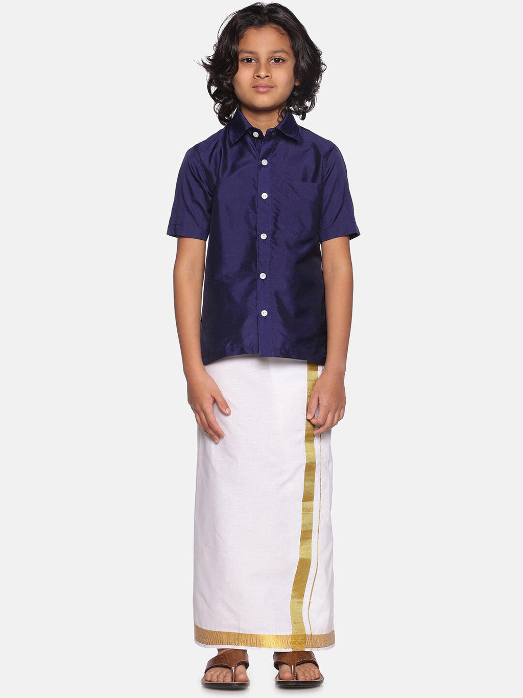 Sethukrishna Boys Navy Blue Shirt With Readymade Dhoti | Grocsy
