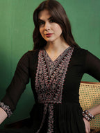 Sangria Embroidered A-Line Silk Kurta With Palazzo Set | Grocsy