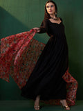 Sangria Black Sweetheart Neck Anarkali Kurta With Dupatta | Grocsy