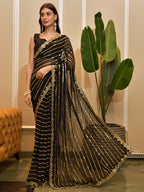 Sangria Striped Embellished Sequinned Saree | Grocsy