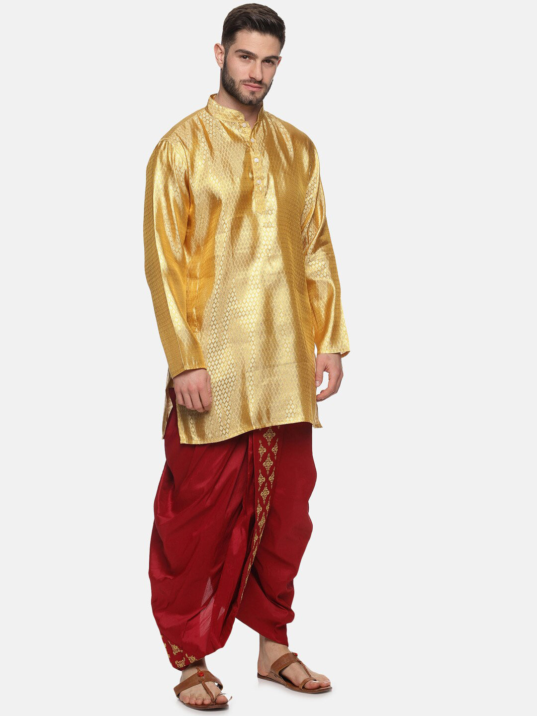 Sethukrishna Men Maroon Embroidered Dhotipants | Grocsy
