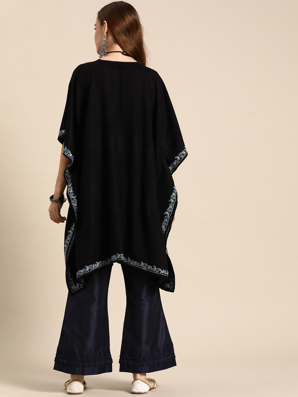 Sangria Women Floral Yoke Design Flared Sleeves Jacquard Kaftan Kurta | Grocsy