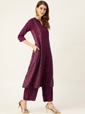 Sangria Women Wine-Coloured & Golden Khari Printed Kurta with Palazzos | Grocsy