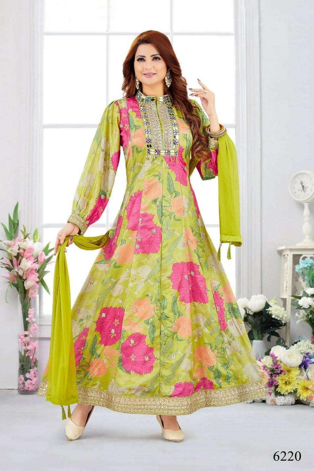 Joban Fashion Chinon Green Color Kurta Set | Grocsy