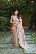 Vastranavya Luxury and Beautiful Soft, Smooth, Flowing Original Pashmina Soft Cotton Saree with Matching Blouse Fabric - Cream | Grocsy