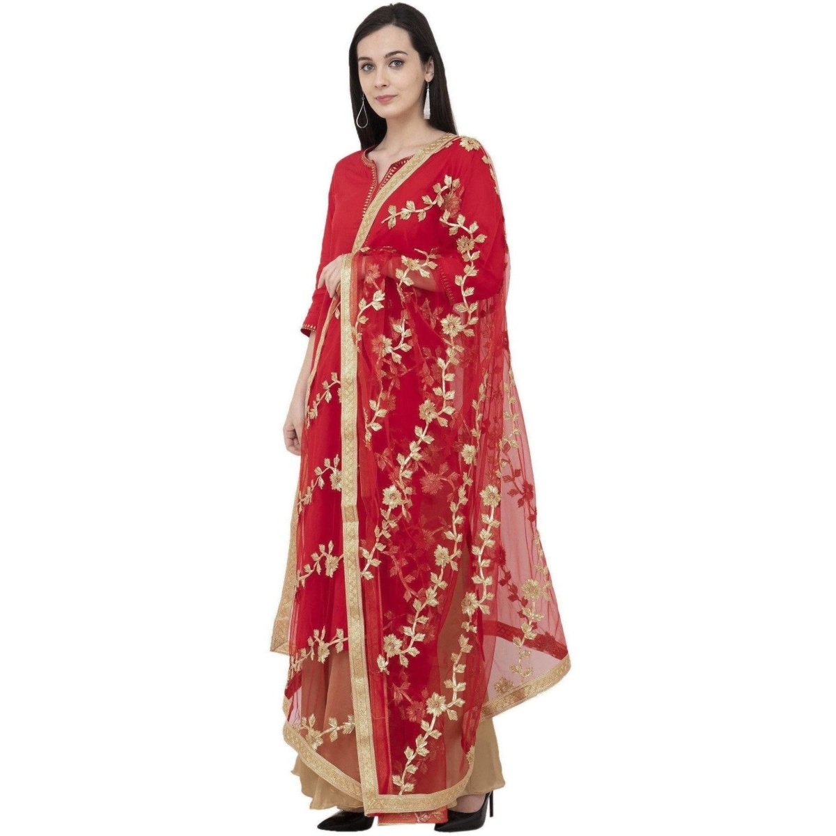 A R Silk Net Gota Emb. Fancy Dupatta Color Red Dupatta or Chunni | Grocsy