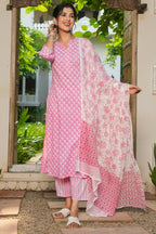 Aramya Straight Soft Cotton Floral Print Women's Kurta - Pink | Grocsy