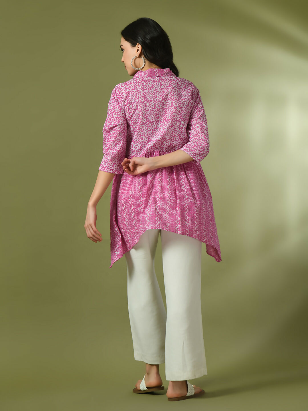 Myshka Women's Pink Embellished Cotton Gathered Party Empire Top | Grocsy