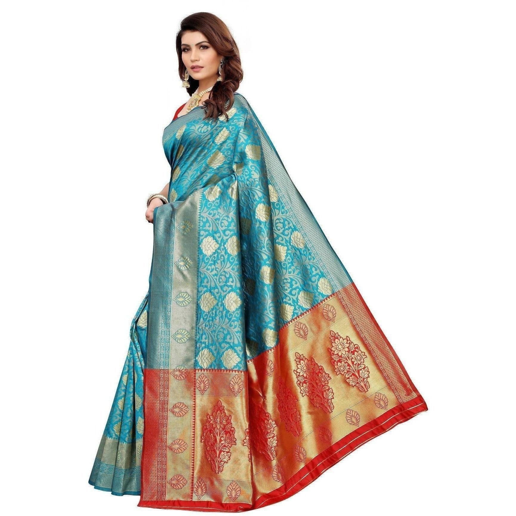 Vamika Banarasi Jaquard Rama Green Weaving Saree (BANARASI 06) | Grocsy