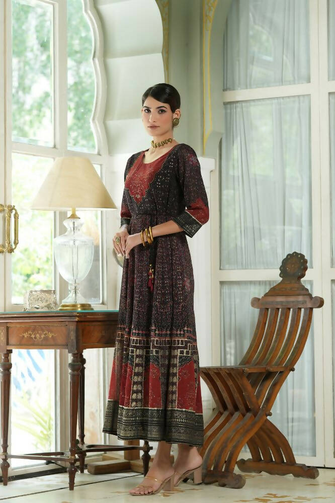 Juniper Black Georgette Festive Printed Anarkali Flared Anarkali Kurta For Women | Grocsy