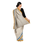 Exclusive Collection 100% Pure Cotton Off White Blue Saree With Printed Work | Grocsy