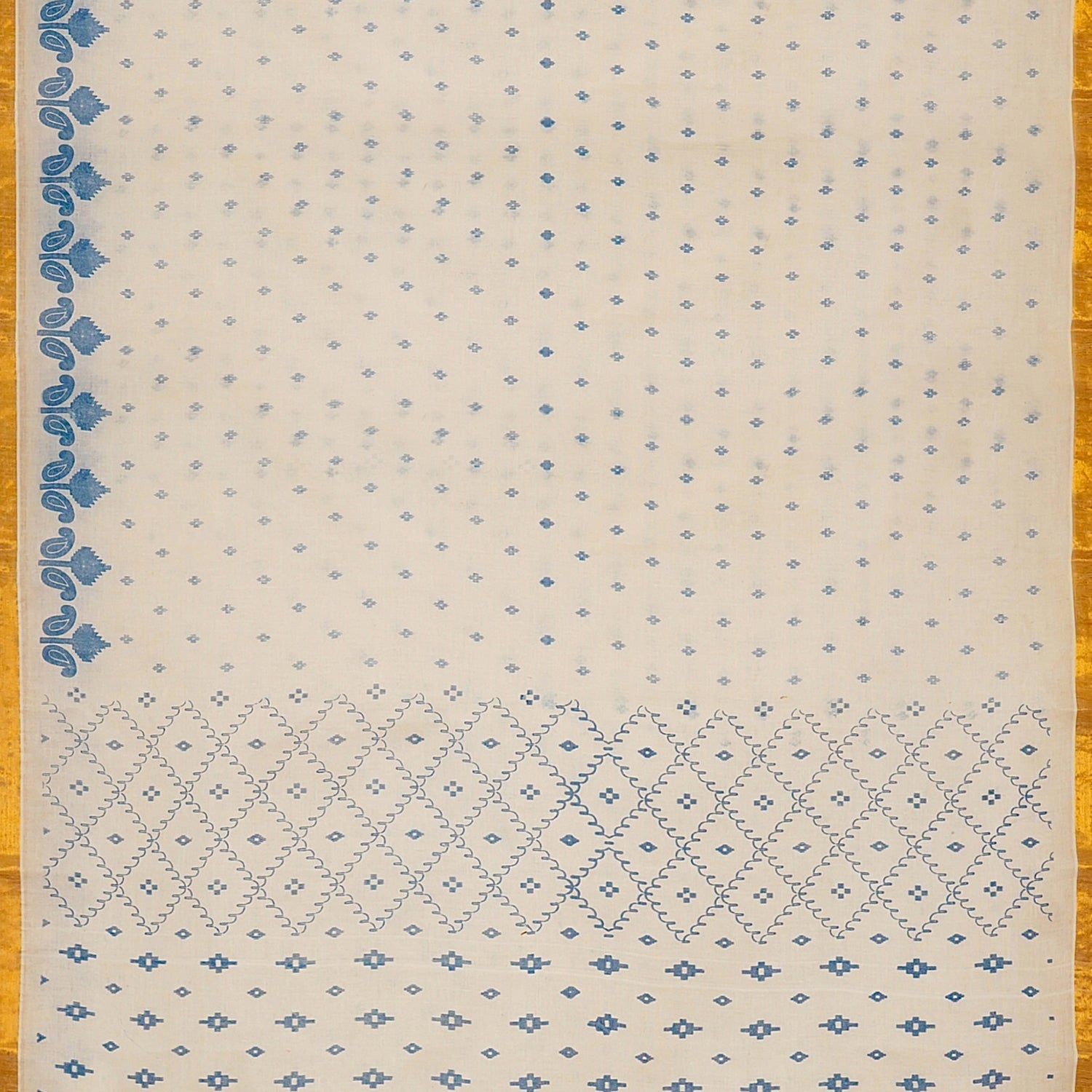 Exclusive Collection 100% Pure Cotton Off White Blue Saree With Printed Work | Grocsy