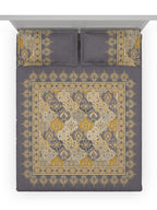 DDecor Grey & Yellow Ethnic Motifs Cotton 140 TC King Bedsheet With 2 Pillow Covers | Grocsy